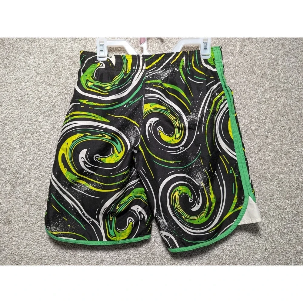 Men's  Nike Swim Board Swim Shorts Black Neon Green Swirl Size L Fits LARGE